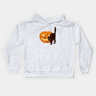 Black Cat and Pumpkin - Vintage Halloween Kids Hoodie